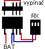 schema zapojení, modrá=-, červená=+